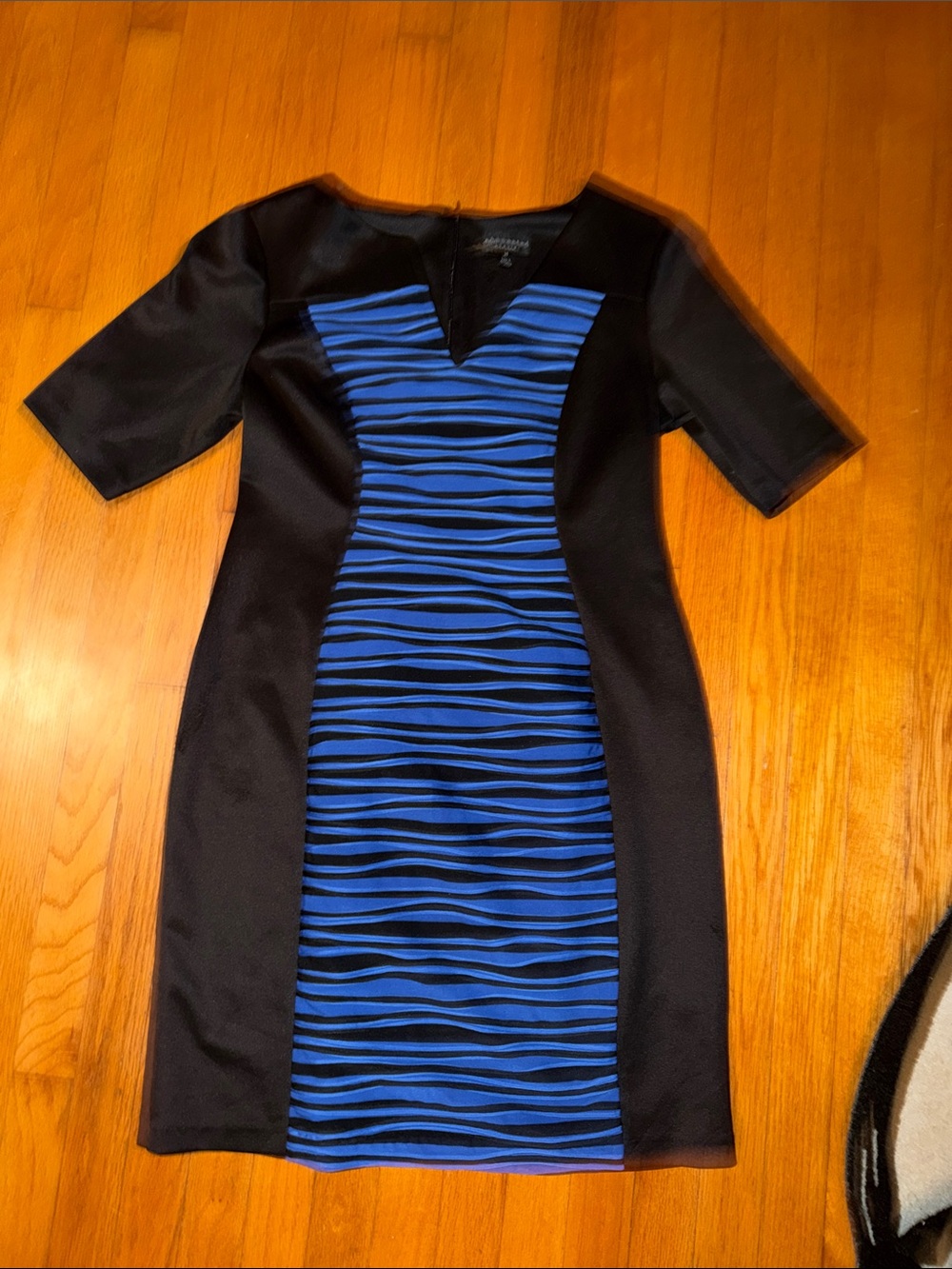 Women’s Black and Royal Blue Sheath Dress with Center Stripe Detail size 14
